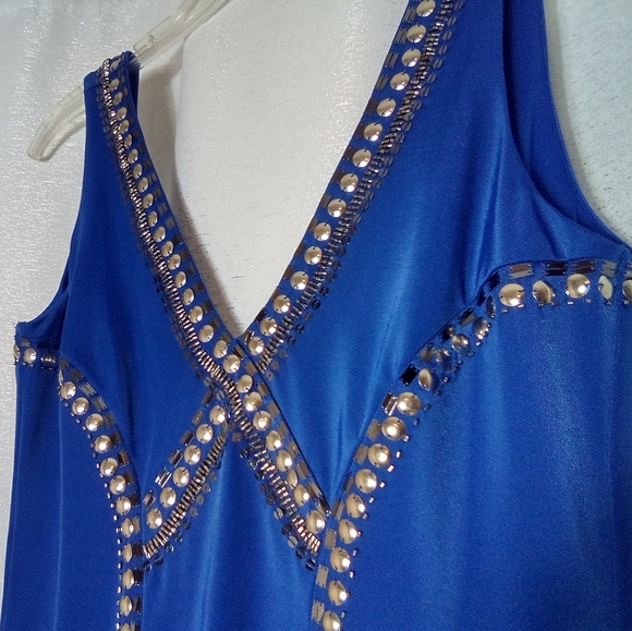 New Small Blue Silver Bebe Tribal Rings Knit Dress Homecoming Prom Holiday Party - Picture 8 of 11